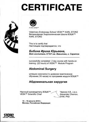 Ветеринарный врач Бибина Ирина Юрьевна 15-16 августа 2016 года приняла участие